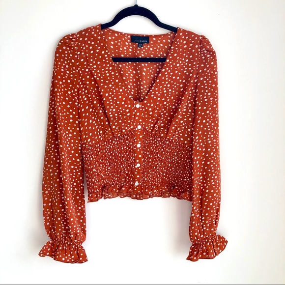 Lucy Paris Tops - Puff sleeve polka dot cropped blouse